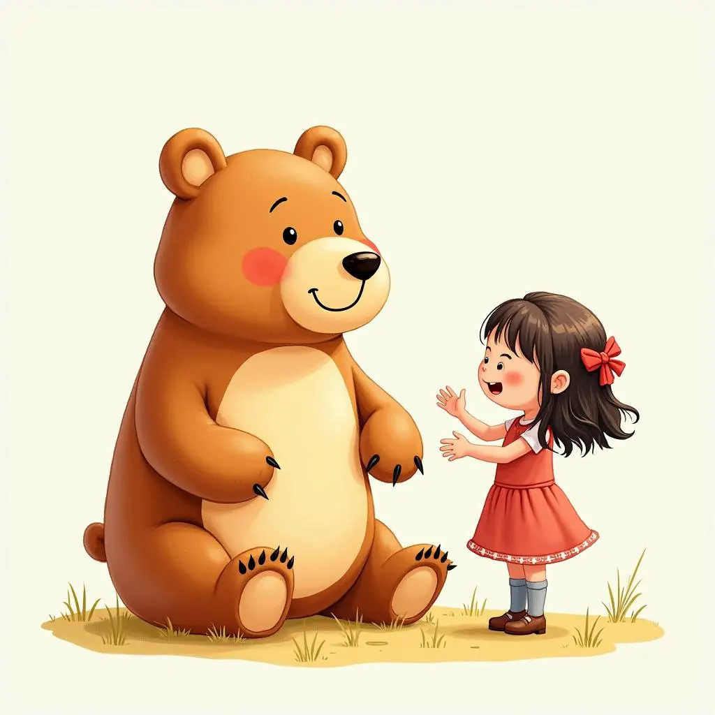 The sister is with the bear - shaped bread