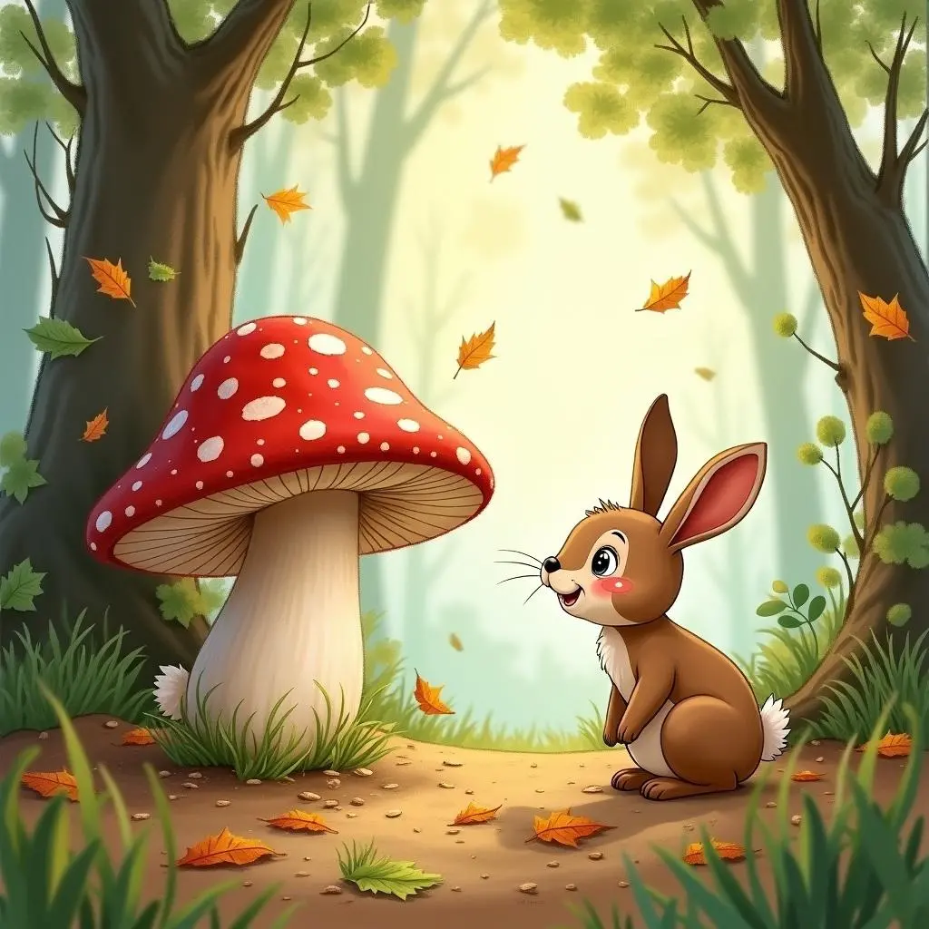 The little mushroom meets the little rabbit