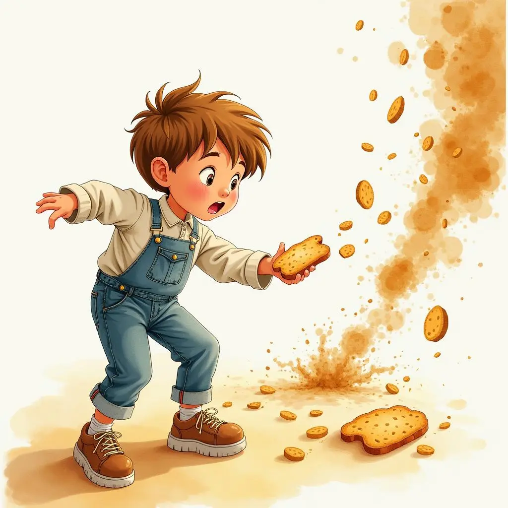 Brother scatters breadcrumbs