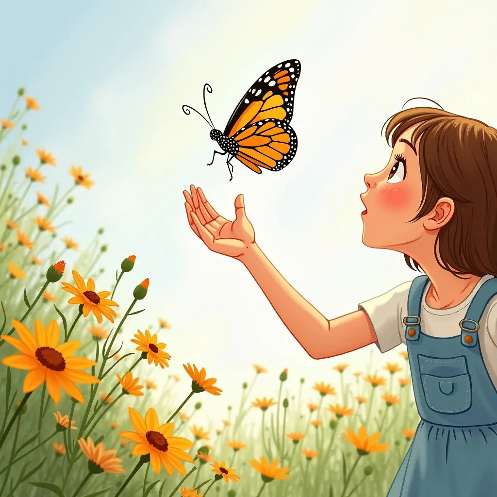 The butterfly flapping its wings and flying away