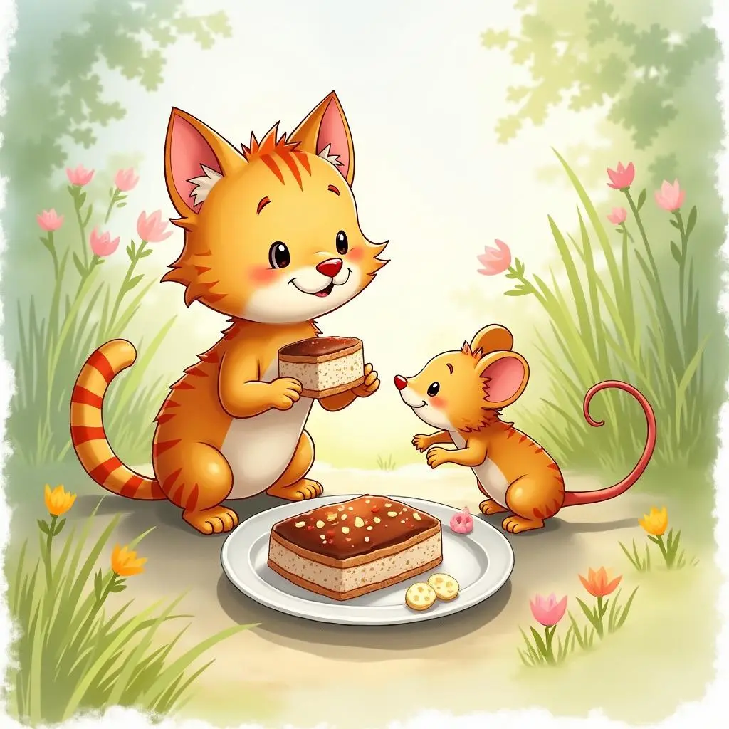 Cat and mouse sharing food