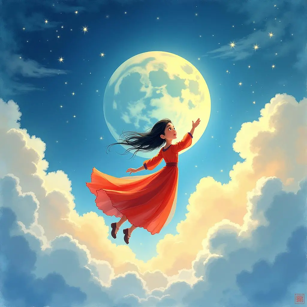 Chang'e flying towards the sky