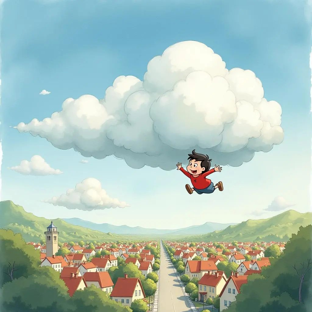The cloud flies over the town