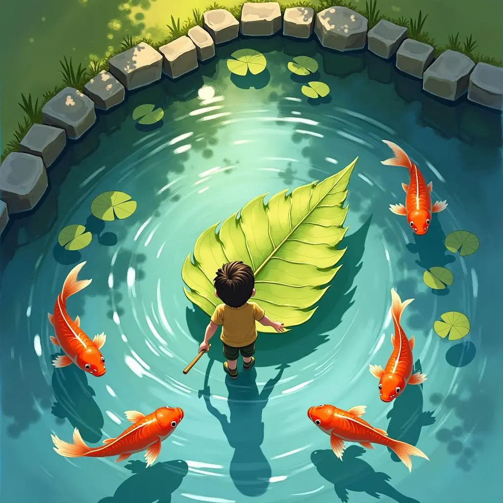 The elder tree leaf is put into the pond