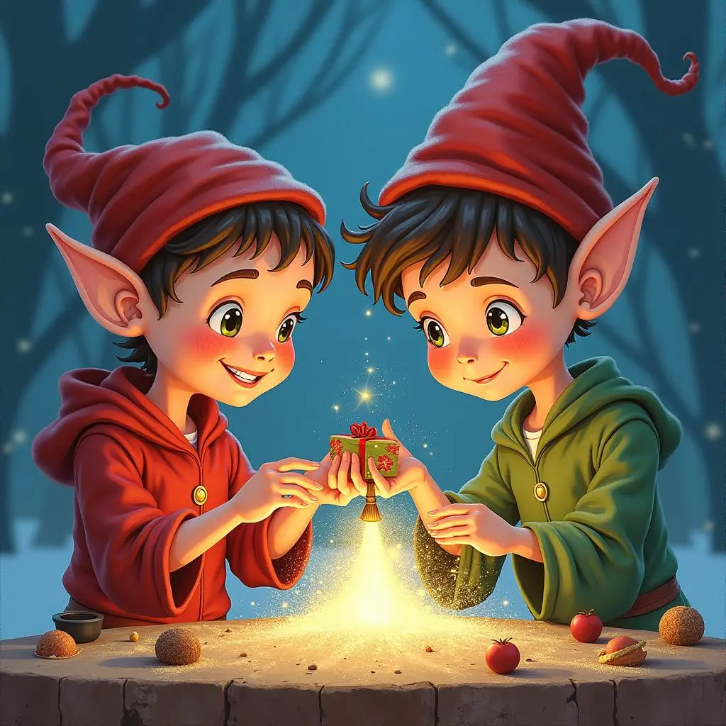 The elves making the gift