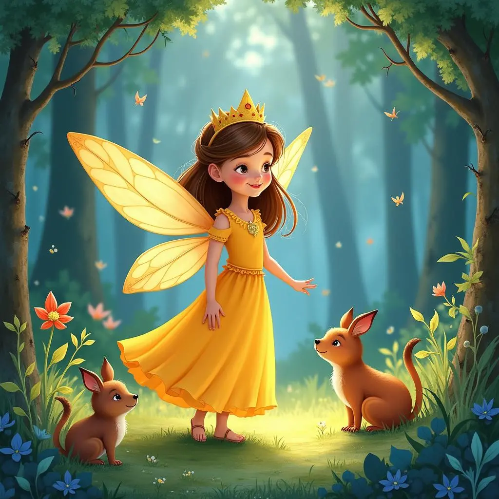The Firefly Princess flying towards the small animals
