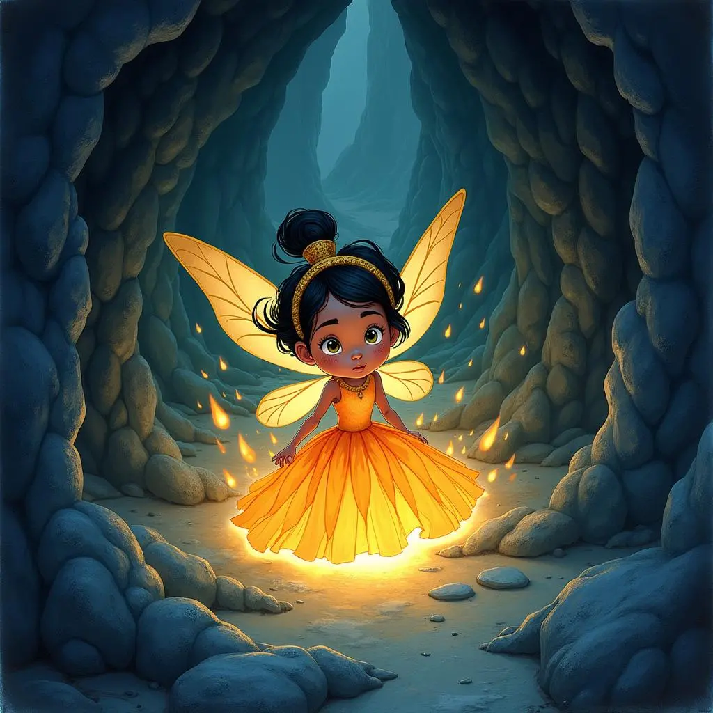 The Firefly Princess illuminating in the cave