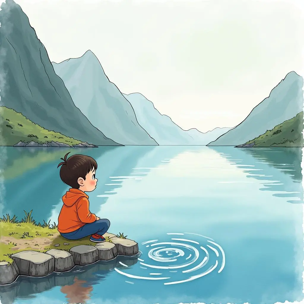 Ollie listening by the fjord