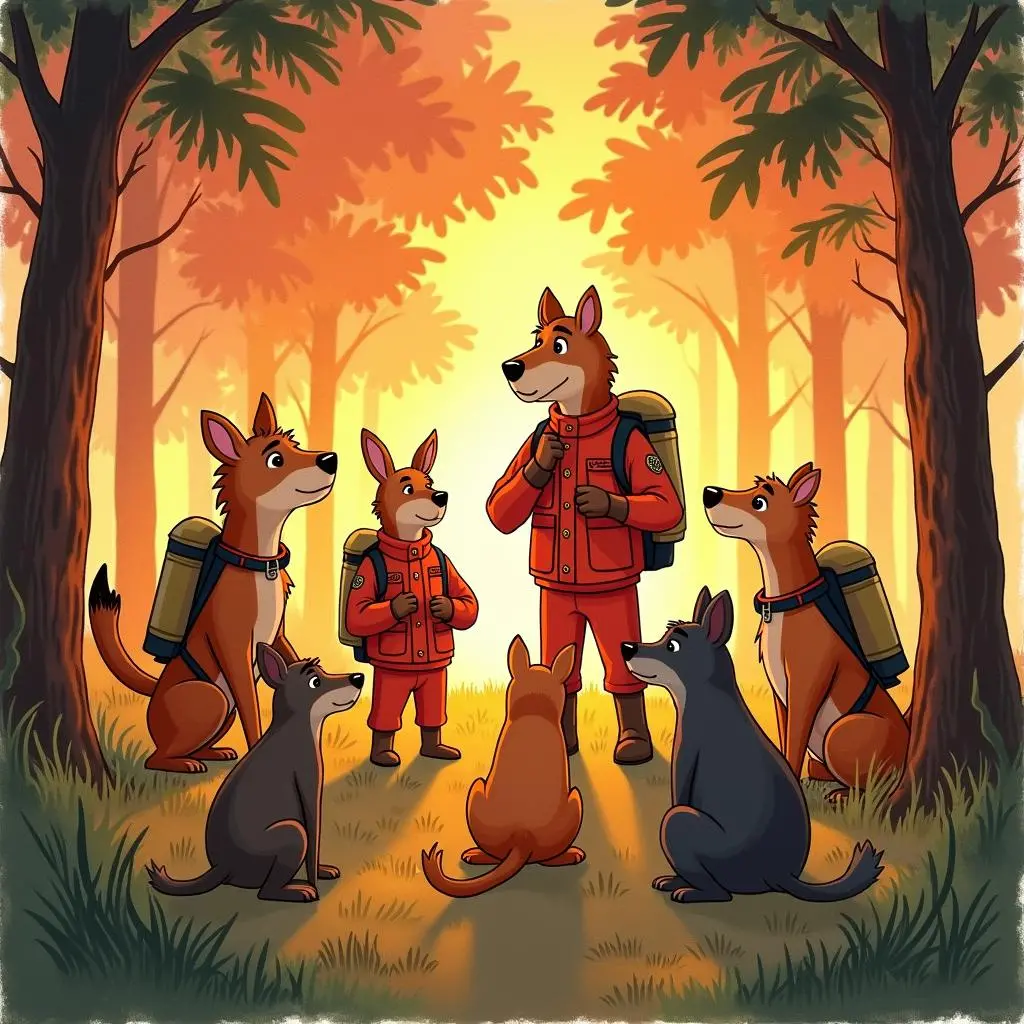 The animals sit around to discuss