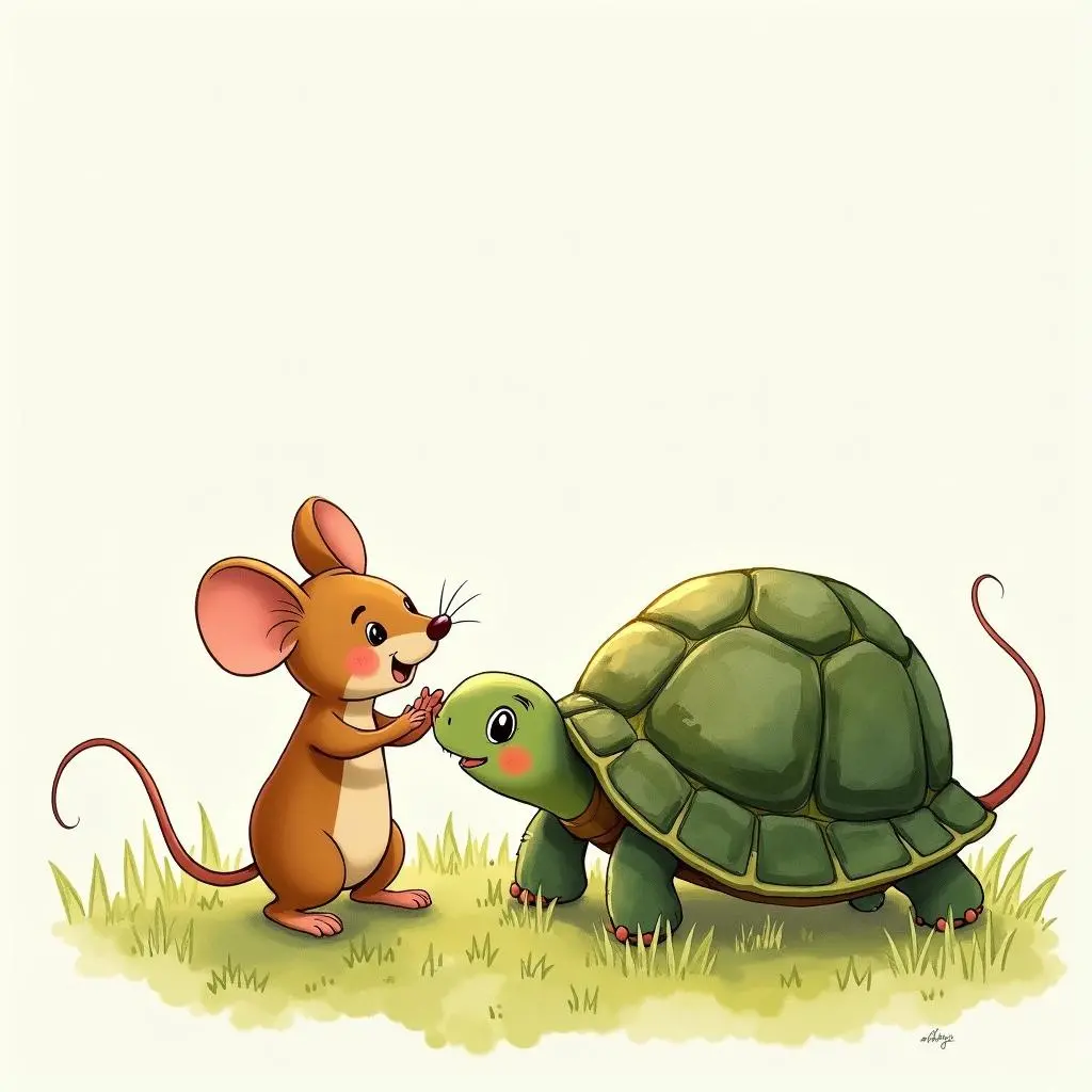 The mouse is on the turtle's shell