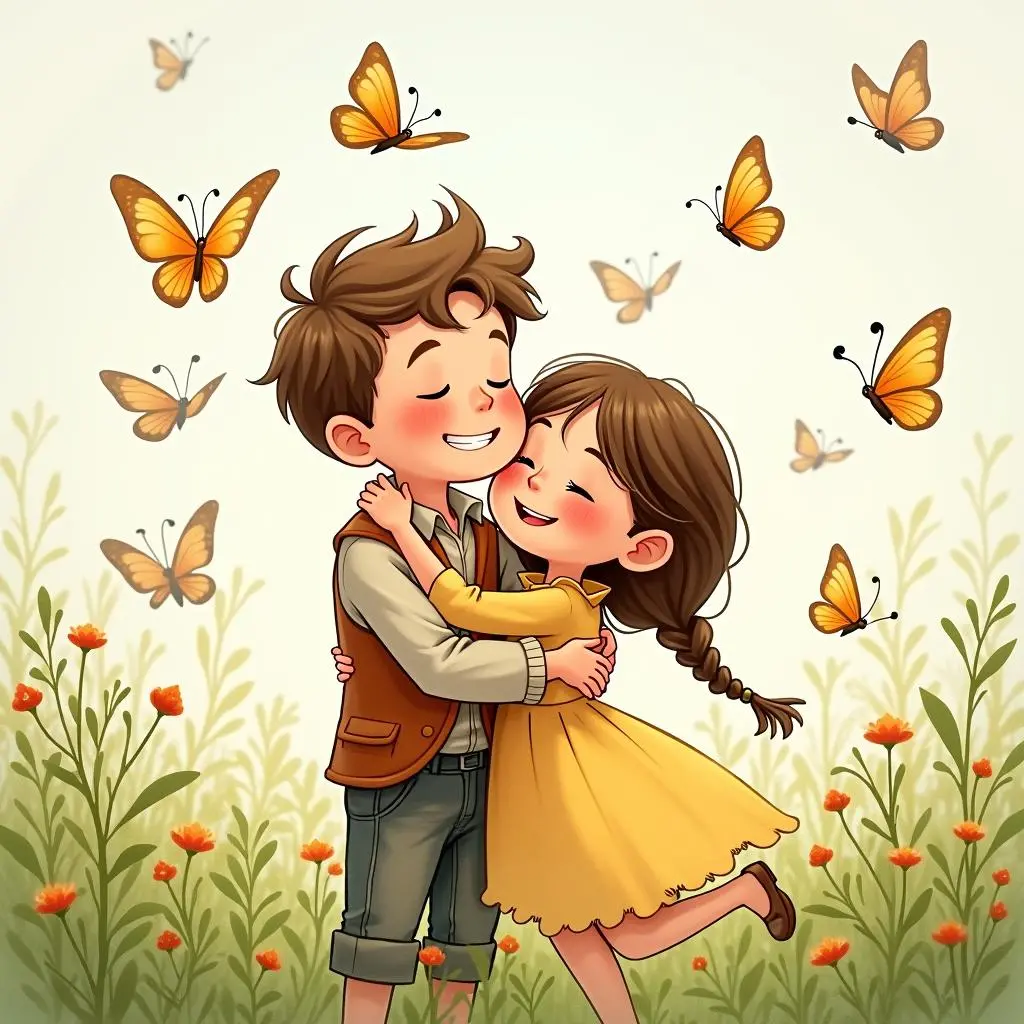 Hans and Alicia embrace in the garden