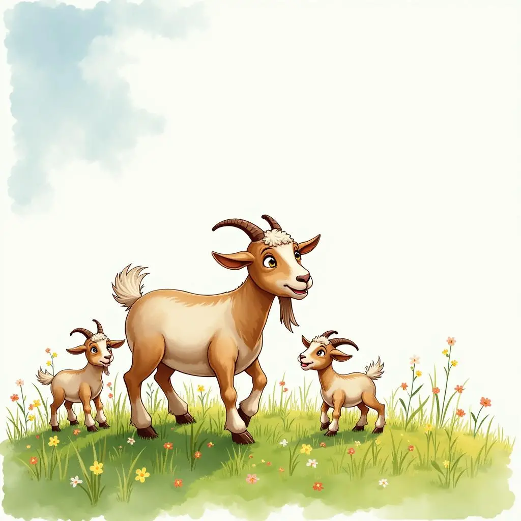 The little goats are playing on the grass