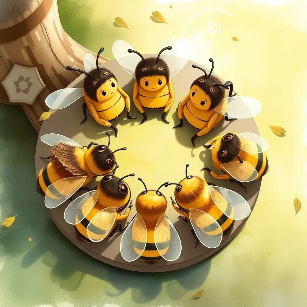 The little bees sit around and discuss