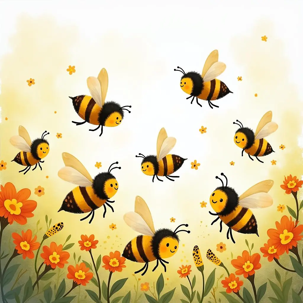 The bees cooperate to collect honey