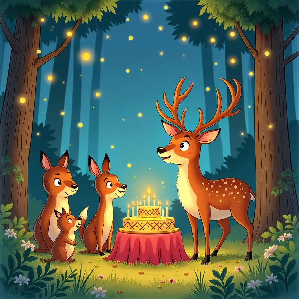 A happy party is held in the forest