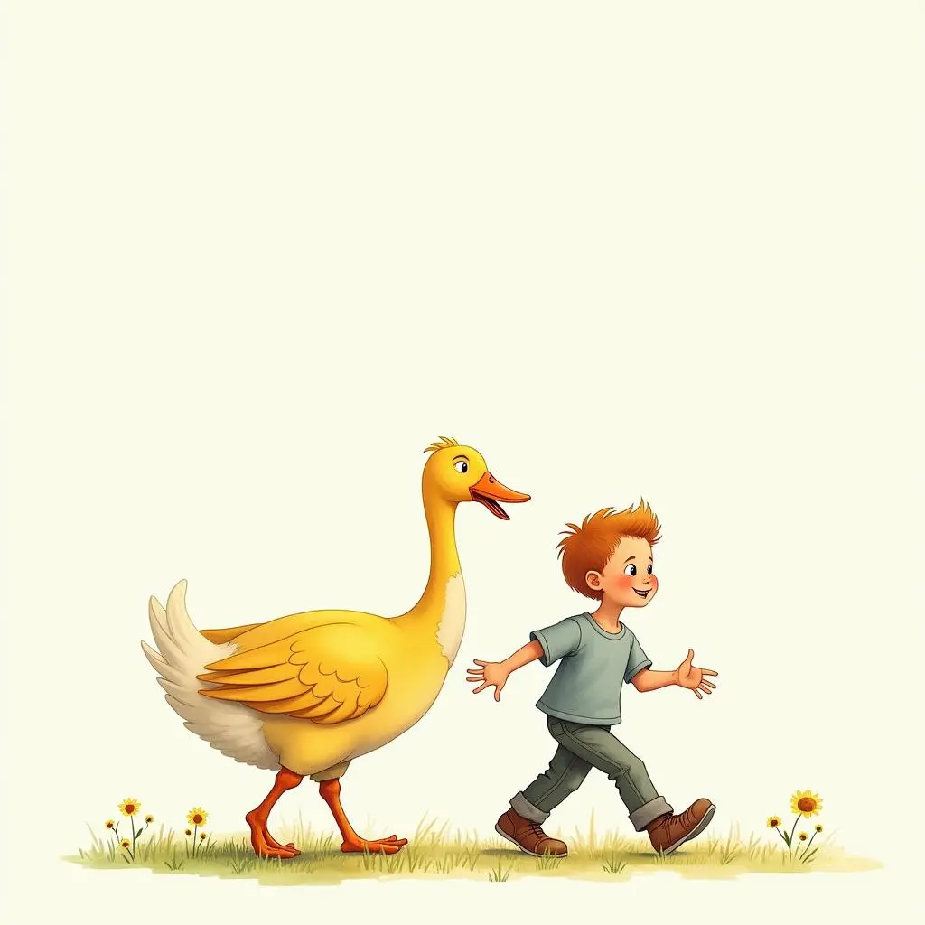 The young man moves forward with the Golden Goose