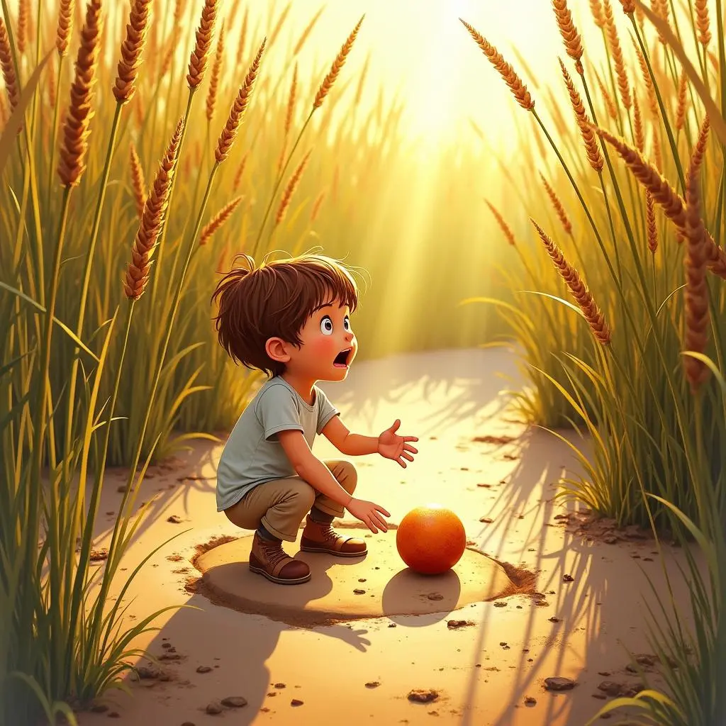Raj finds the ball beside a mud puddle