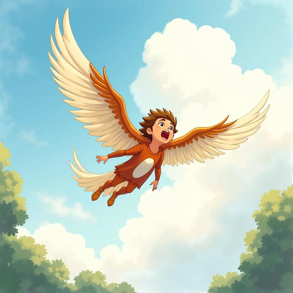 Icarus flying high into the sky
