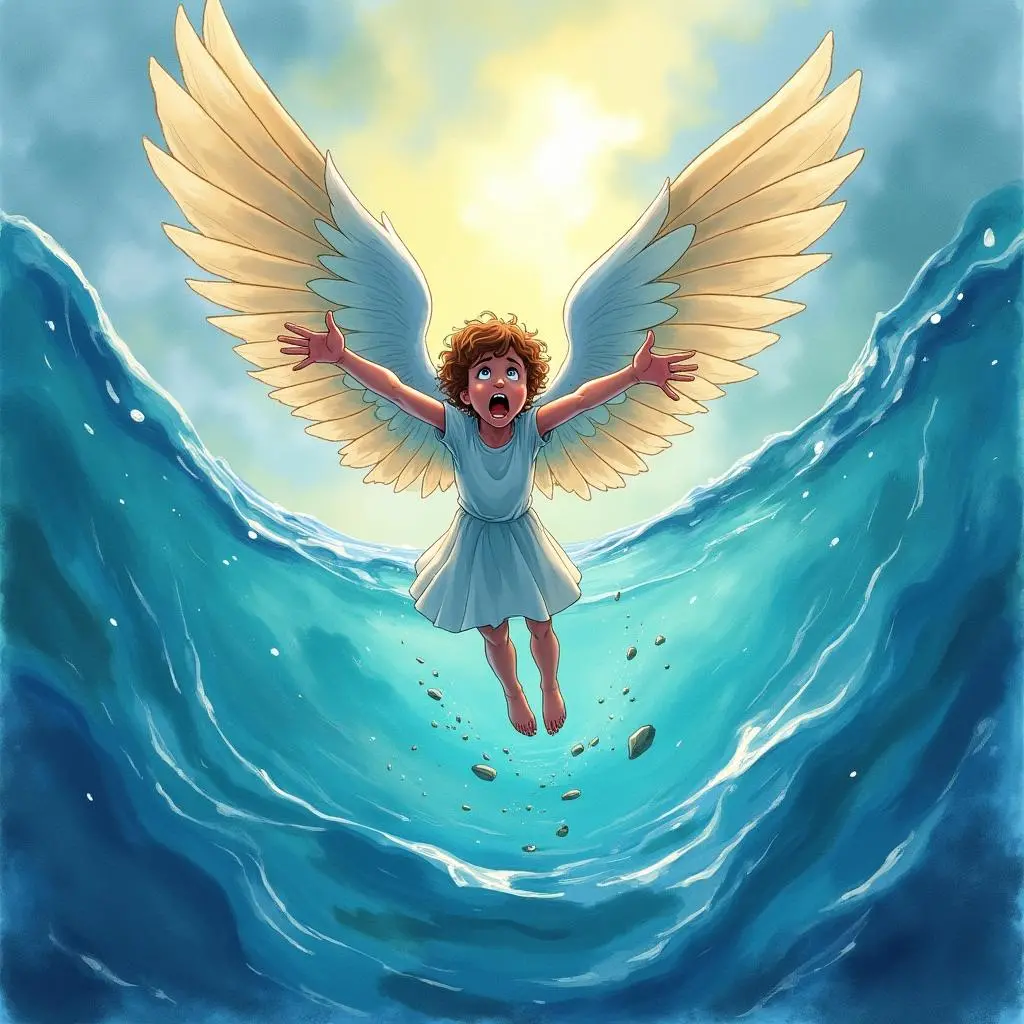 Icarus falling into the sea