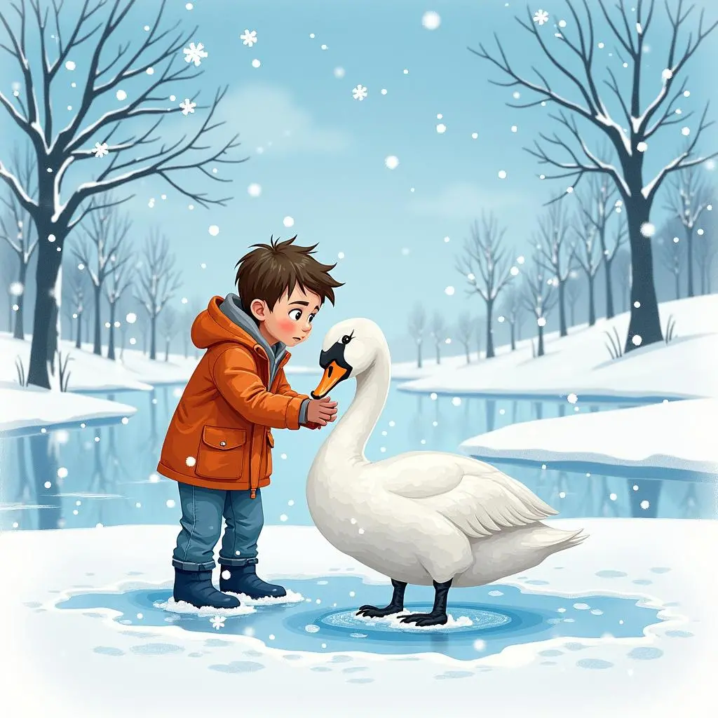 Ivan approaches the injured swan