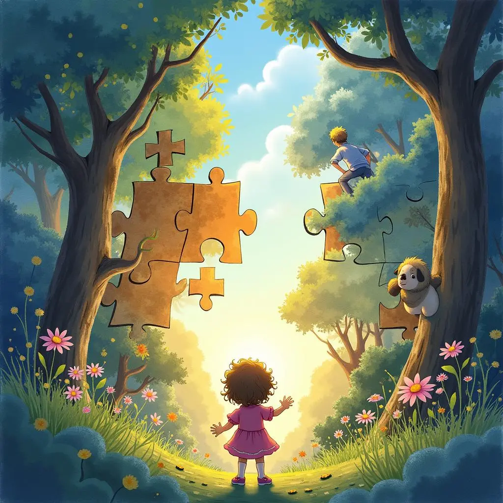 The jigsaw puzzle gradually reveals a fantasy world