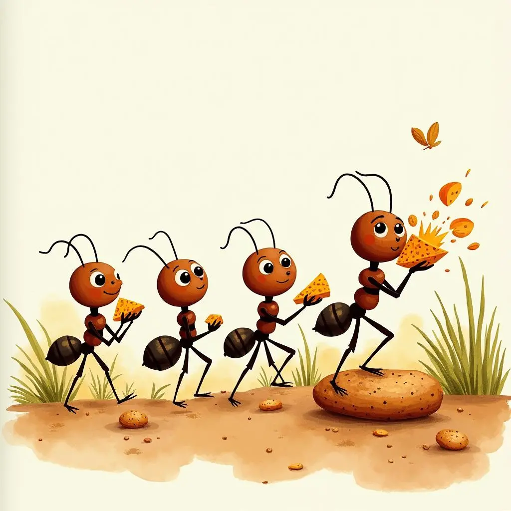 Little ants carrying food
