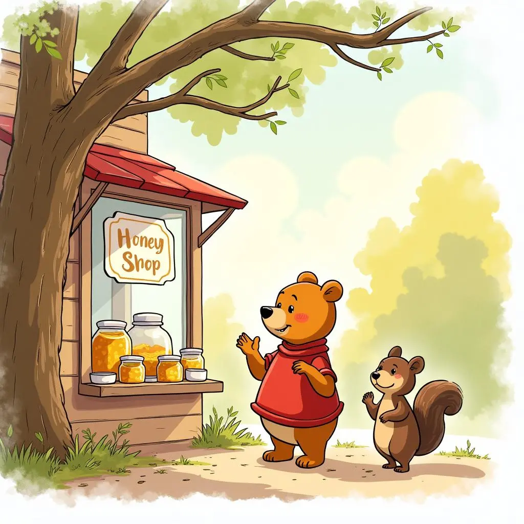 The little bear chats with the little squirrel