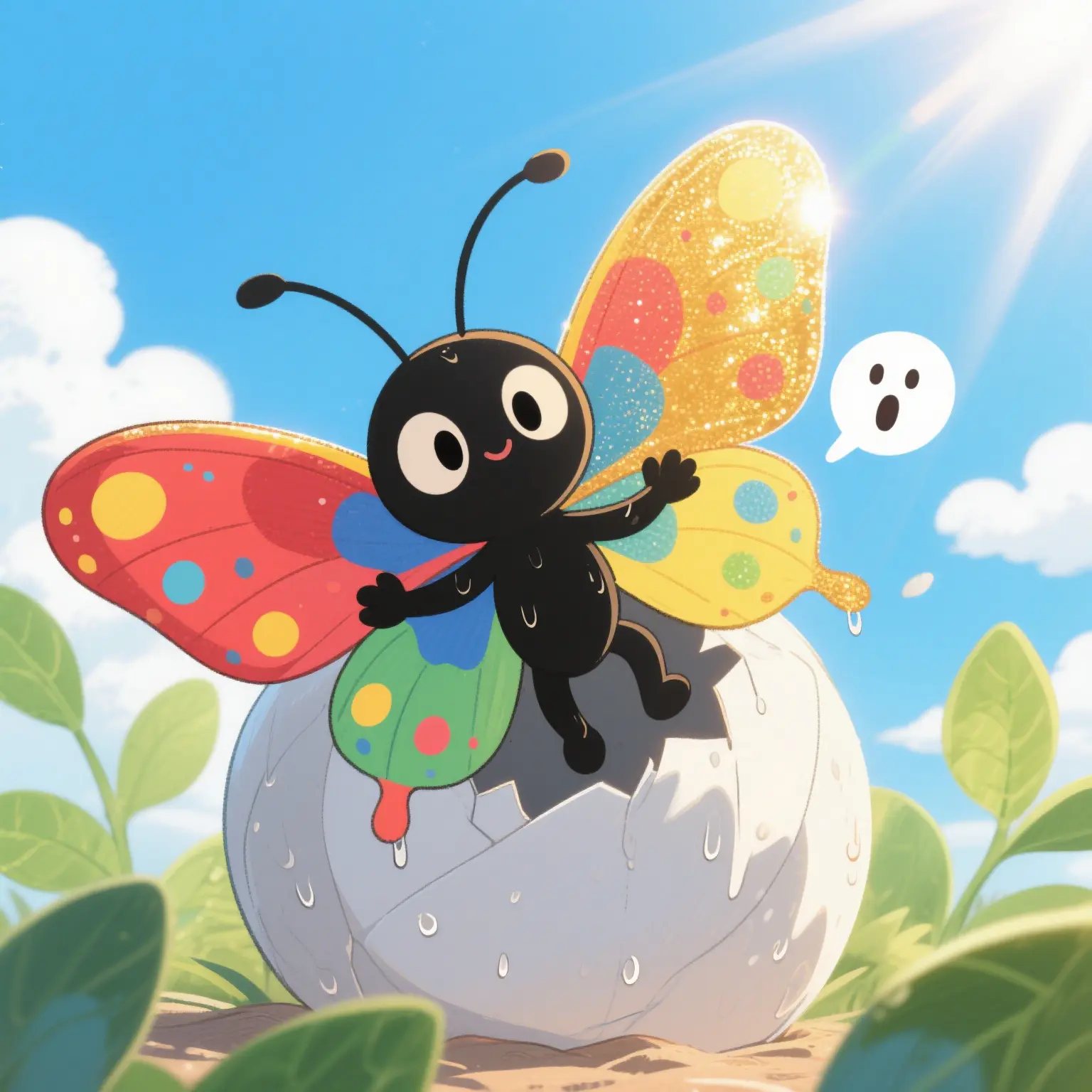 A little butterfly that has just broken out of the cocoon