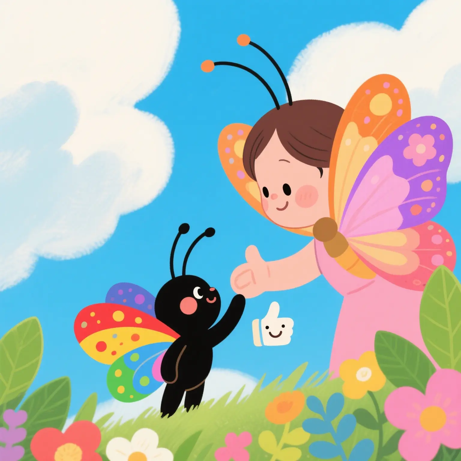 Mother butterfly praises the little butterfly
