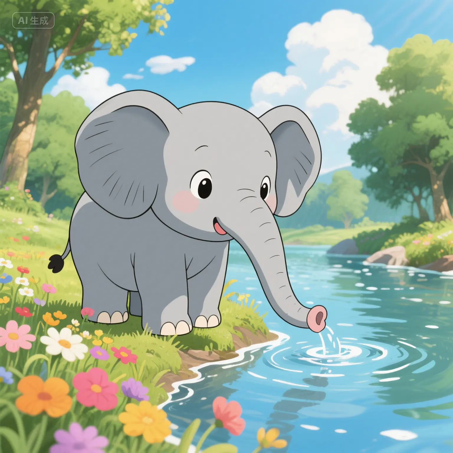 The little elephant drinks water