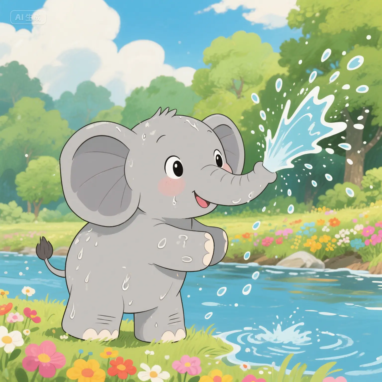 Spray water and take a bath