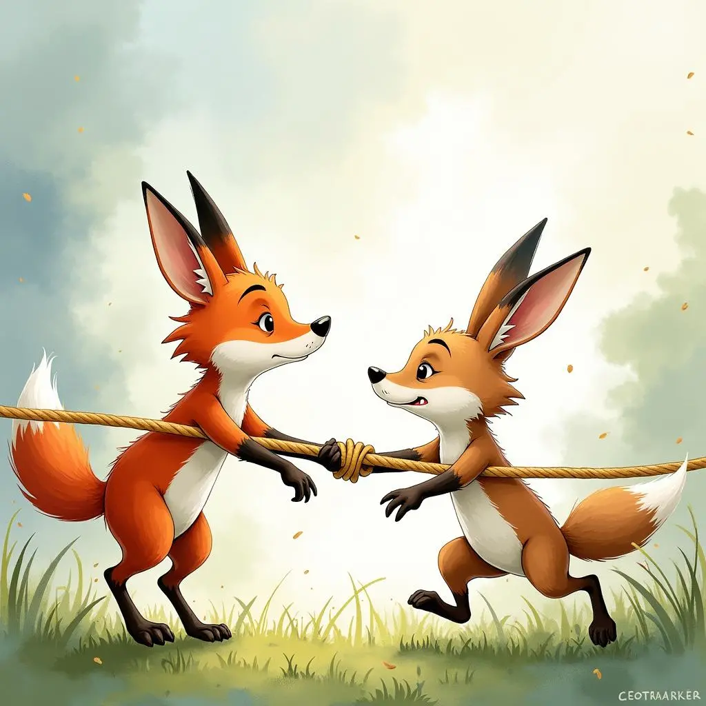 The little rabbit helps the little fox