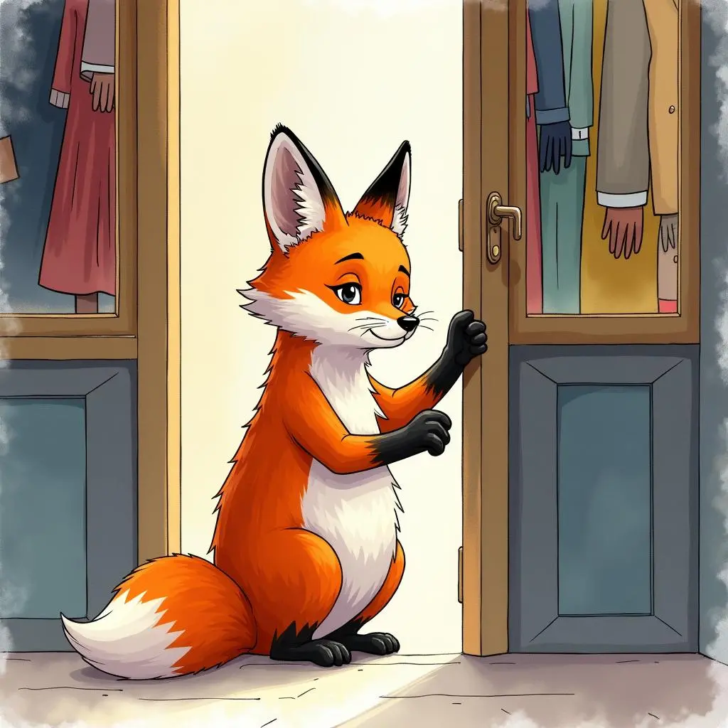 The little fox sticks in one hand