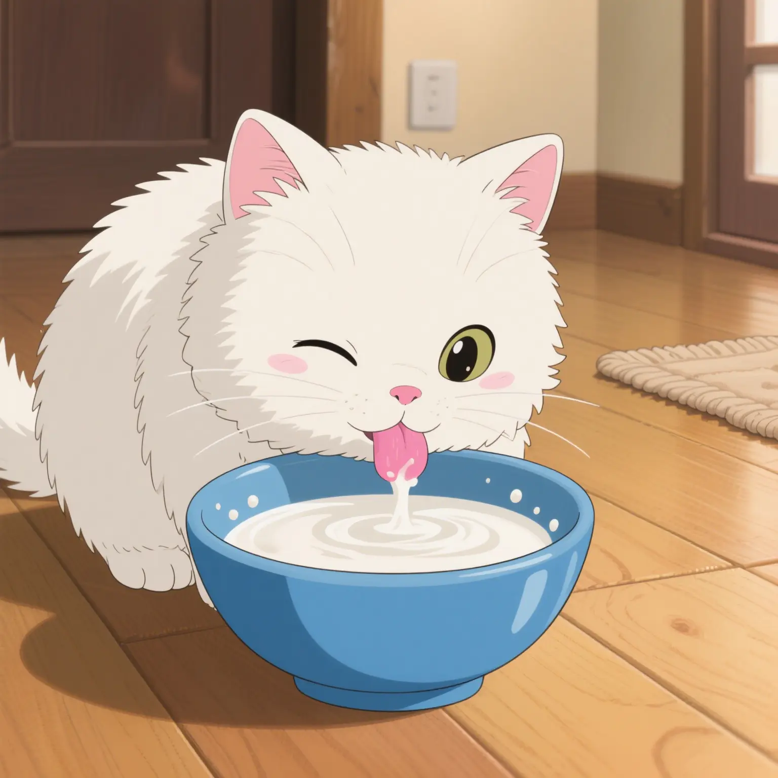 A little kitten drinking milk