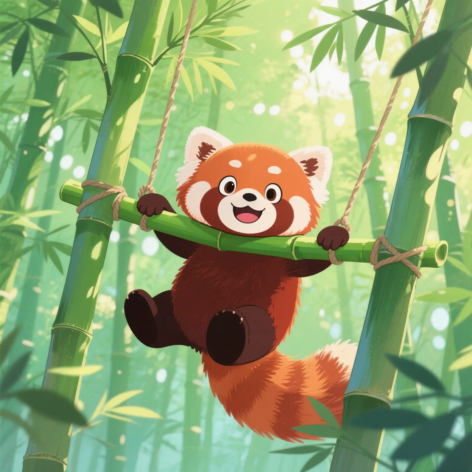 The little panda on the swing