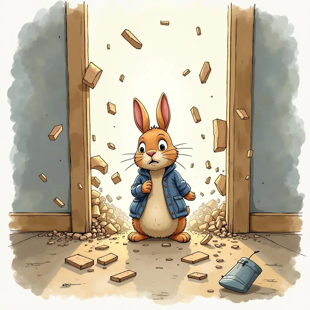 The little rabbit encounters difficulties