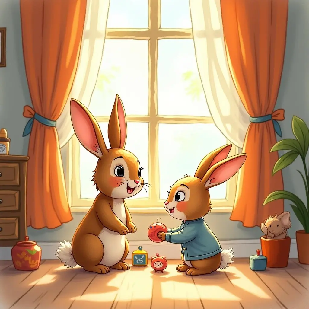 The baby rabbits are playing in the house