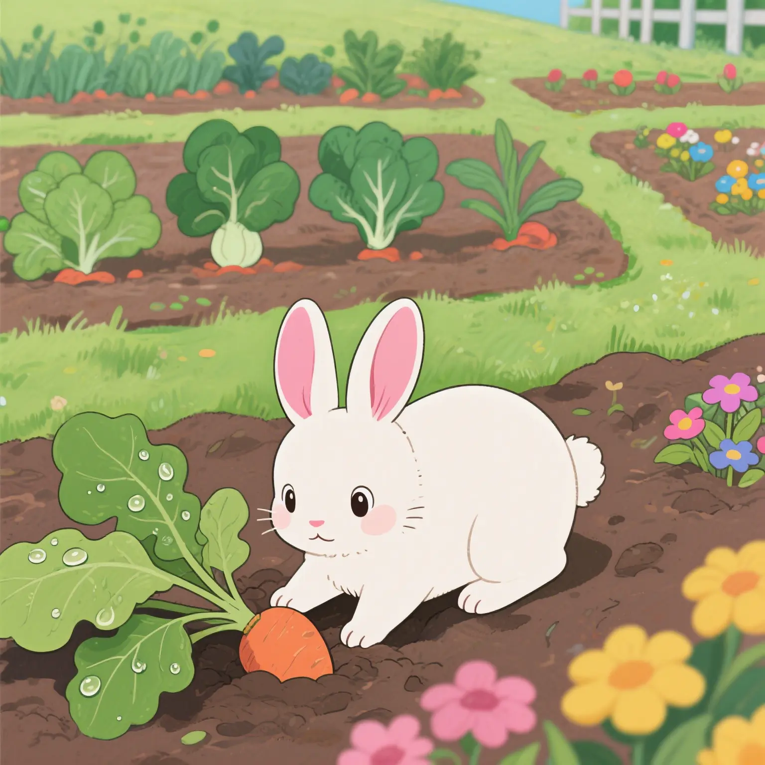 A little rabbit pulling out a carrot