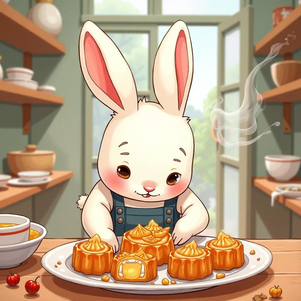 The little rabbit is making mooncakes