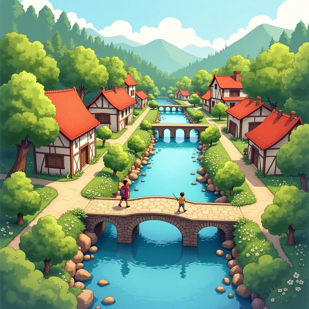 The little river passes through the village