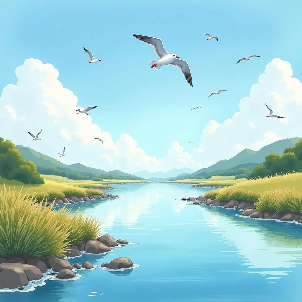 The little river flows towards the sea