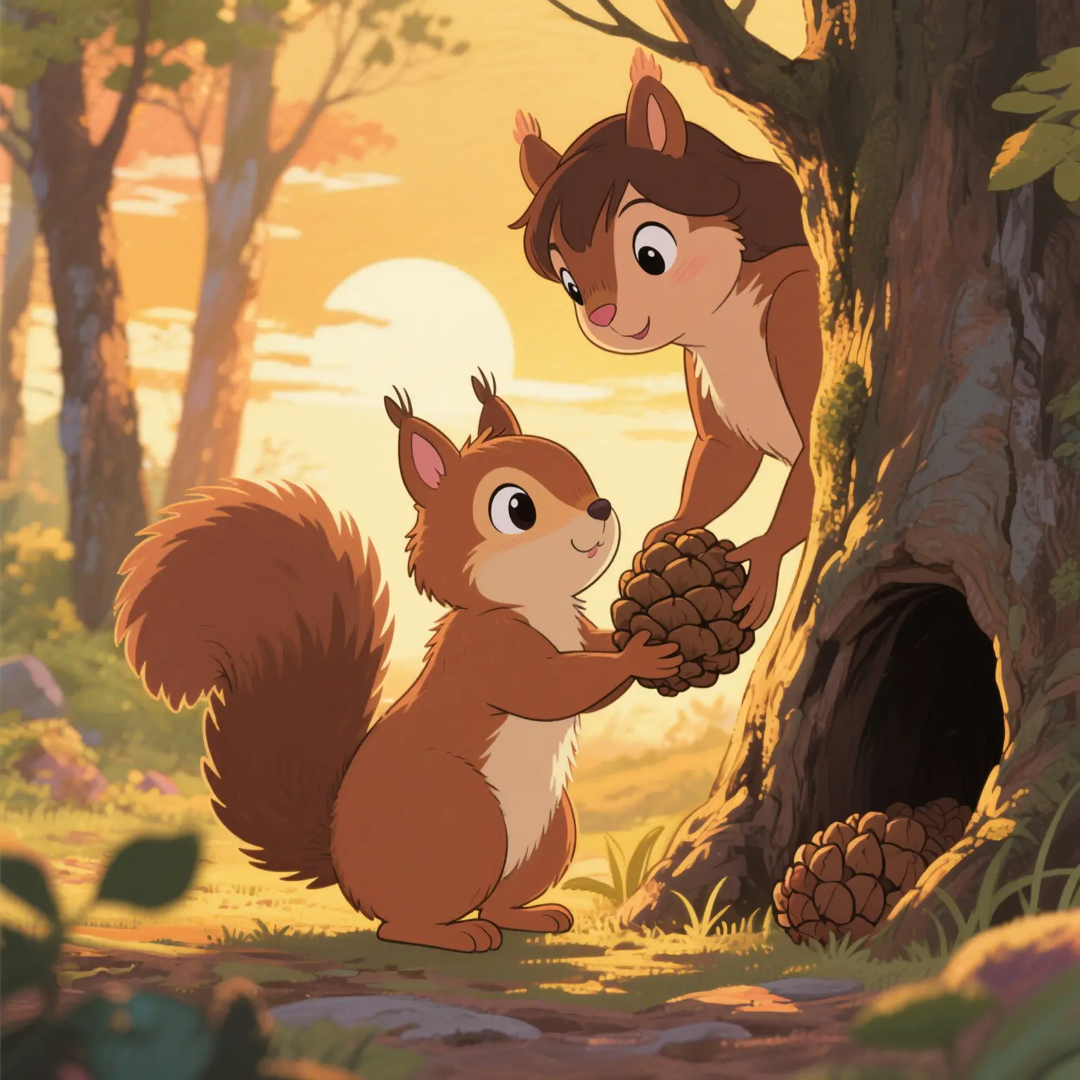 Mother squirrel helps store food