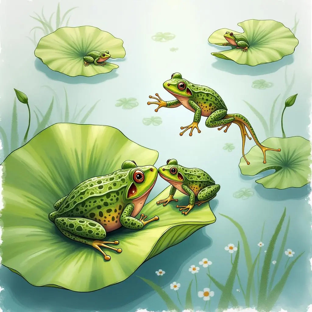Tadpoles meet a frog