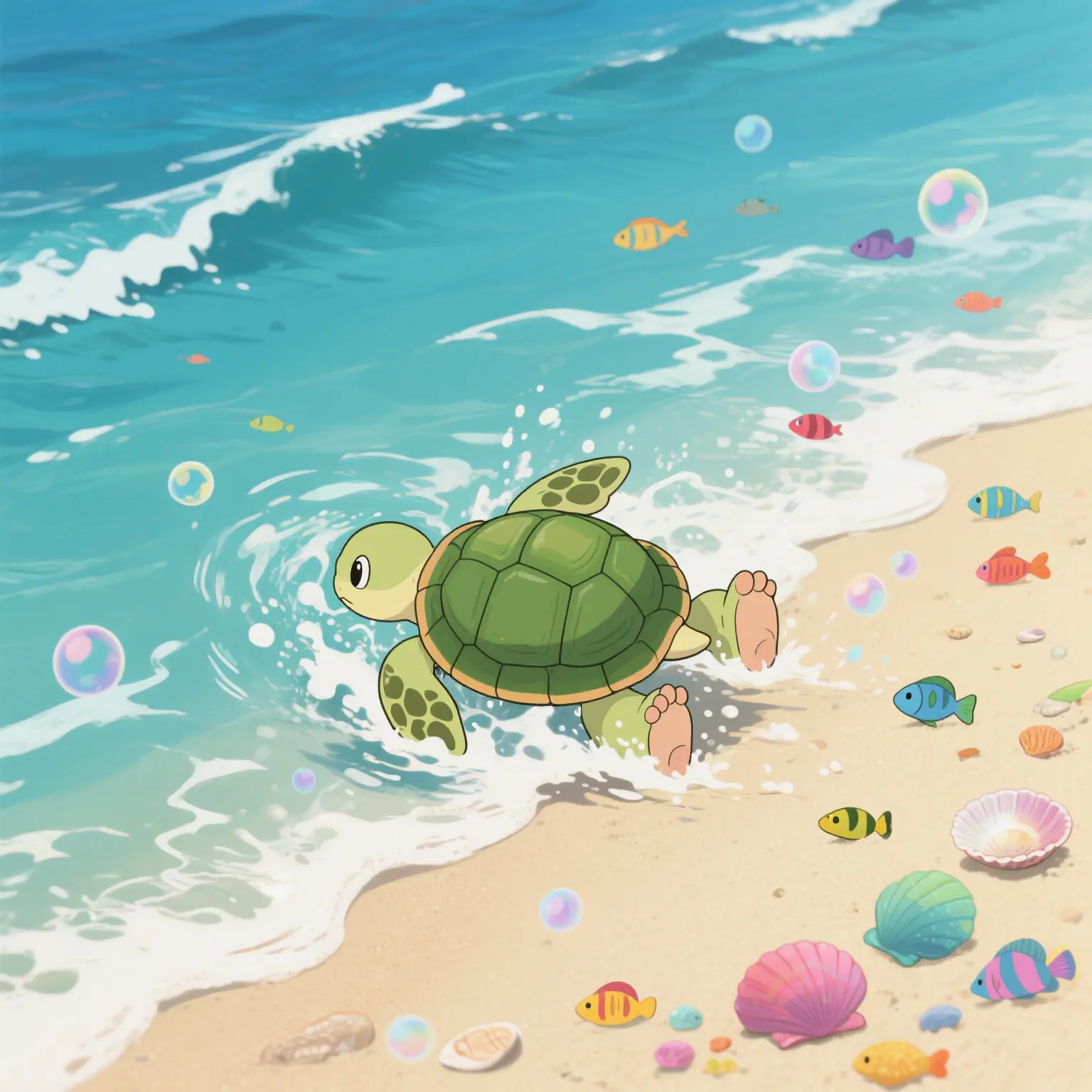 The little turtle playing in the water