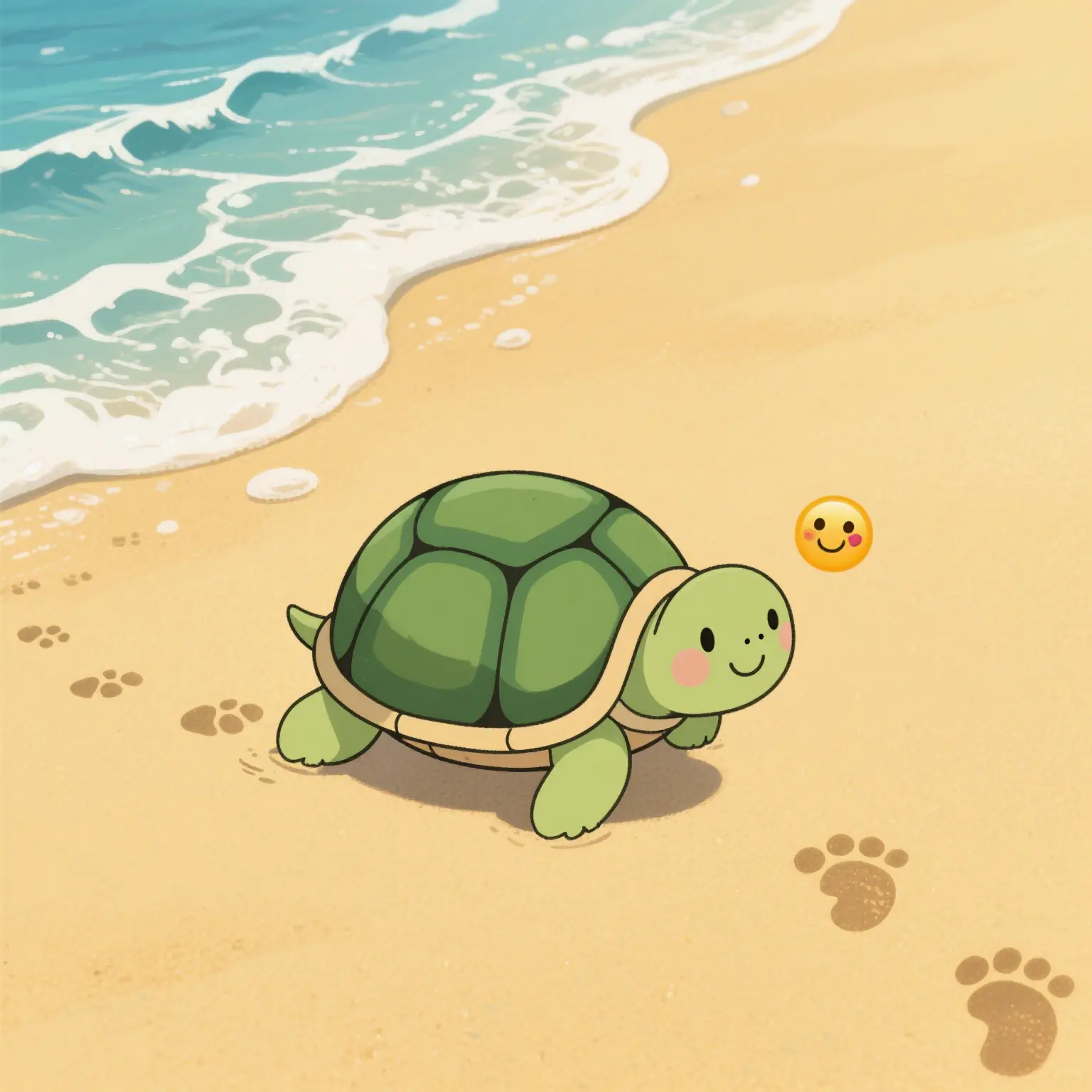 The footprints left by the little turtle on the beach