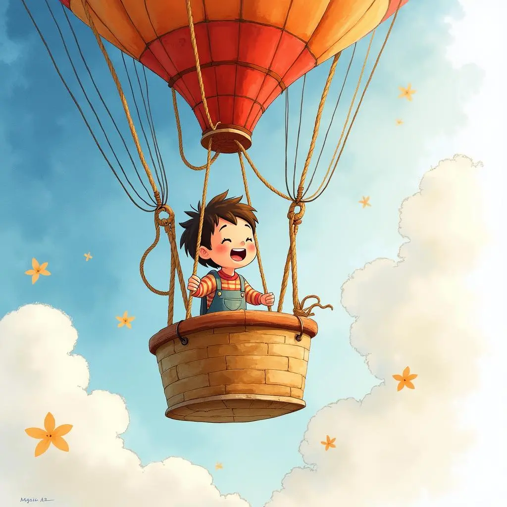Pierre climbs into the gondola of the hot - air balloon
