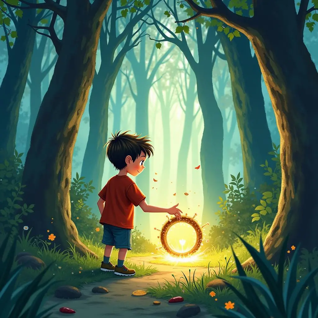 The poor young man walks into the mysterious forest under the guidance of the magic ring
