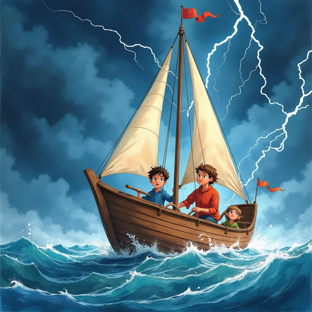 The sailboat passes through the storm