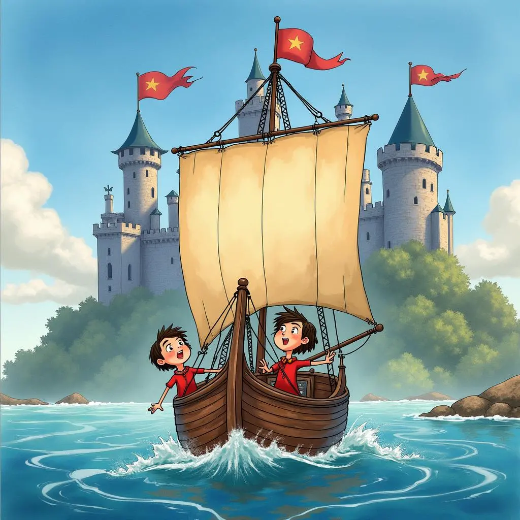 The sailboat arrives at the mysterious castle