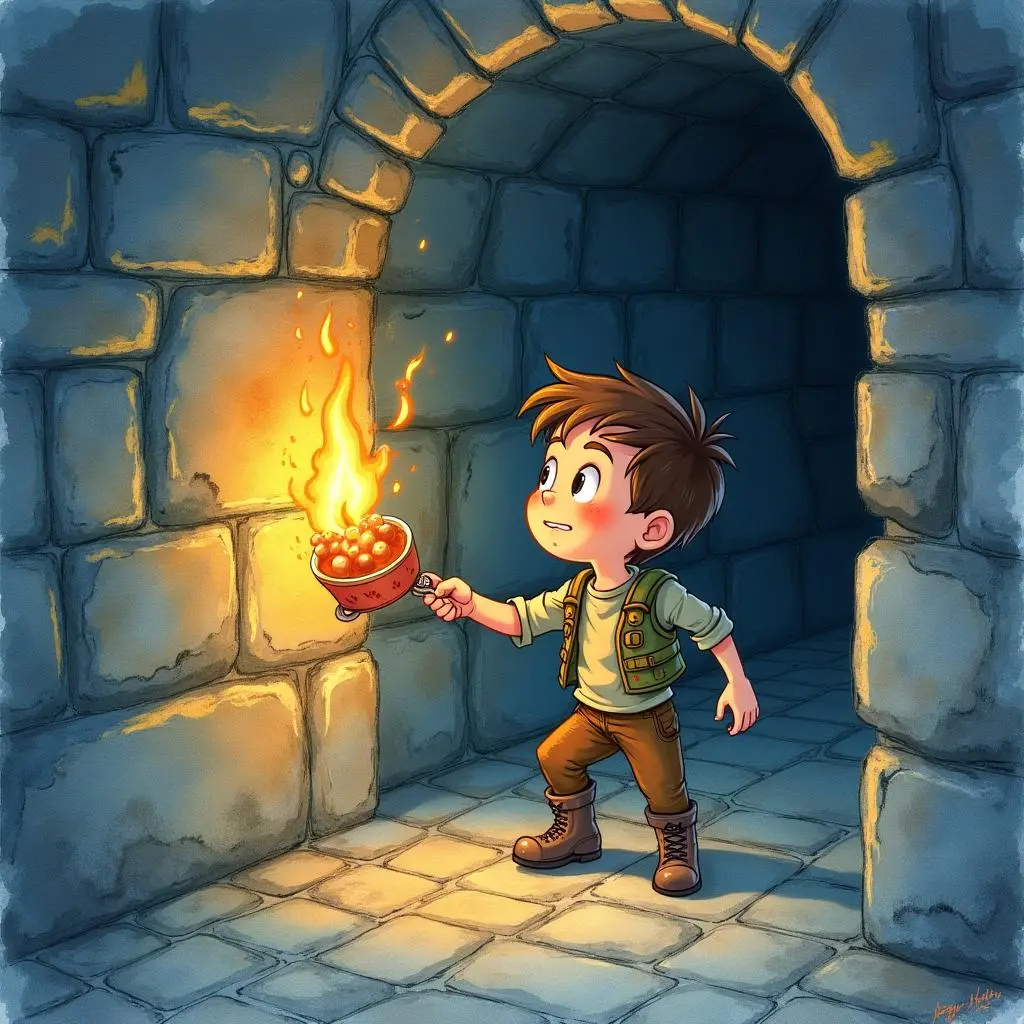 Tom explores in the castle